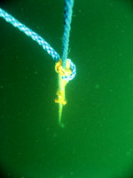 Utö, wreck of Park Victory. Mooring line going down.