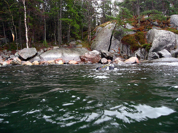 Gulf of Finland, "Porkkalaniemi". A popular diving site near Helsinki, "easy" access by car to +20 meters deep water, and a nice drop-off with some marine life to see.