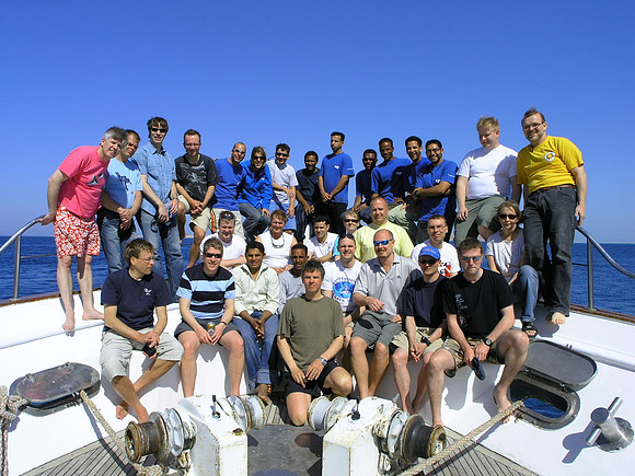 The entire safari crew and divers at the bow of the Superior