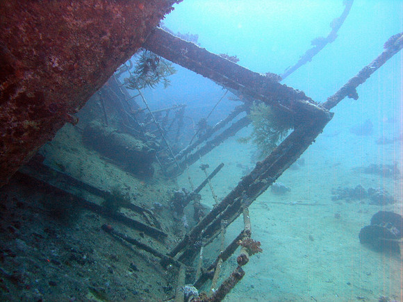 The wreck of Marcus (Tile Wreck) at Abu Nuhas, rear (stern) end. The ship was 80 m long.