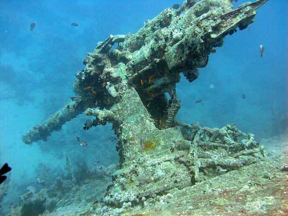 Wreck of S/S Thistlegorm, the anti-aircraft gun (that was of no use against the German bomber that sunk the ship)