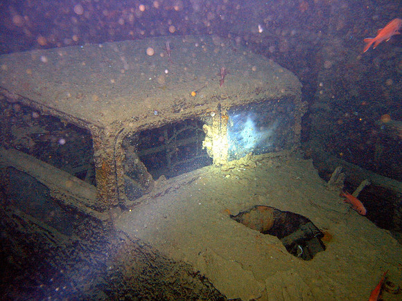 Thistlegorm, trucks, bonnet has been broken by divers