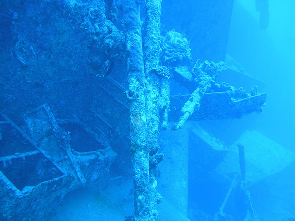 "Miniya" (aka. El Mina, the Harbour wreck) at Hurghada harbour, the machine gun on front deck