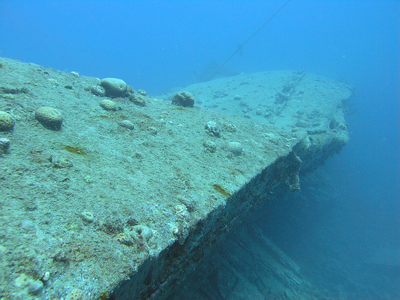 "Miniya" wreck, ascent line tied to rudder can be seen at distance