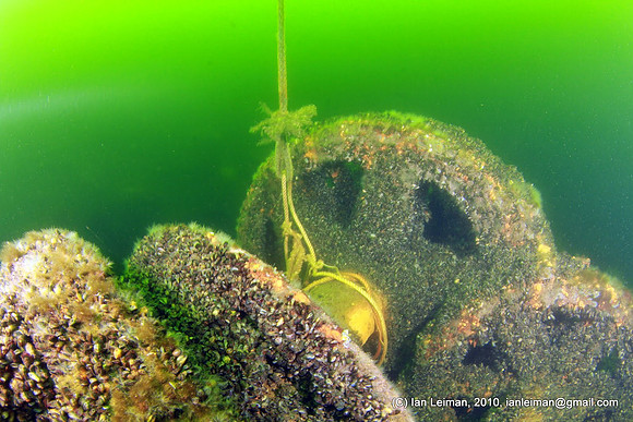 anchor winch at bow, here there is usually a line to surface