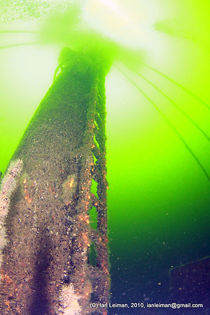 looking up the rear mast towards sun at surface