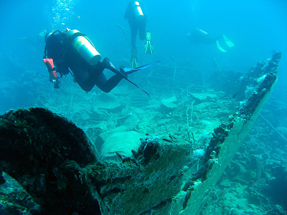 Wreck site of “Heaven One” liveaboard boat at Abu Dabab reef, 16 meters deep
